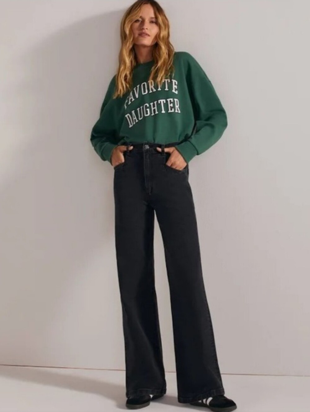 Favorite Daughter Jordie Wide Leg Jeans Black Super High Rise Denim Size 28